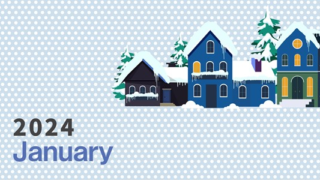 2024年1月縦型の日曜始まり 北欧調雪イラストおしゃれカレンダー