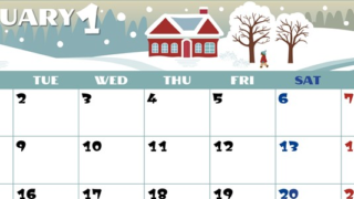 2024年1月横型の月曜始まり 北欧風なイラストのかわいいカレンダー