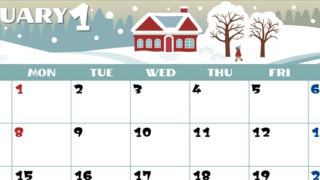 2024年1月横型の日曜始まり 北欧調なイラストのかわいいカレンダー