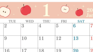 2024年1月横型の月曜始まり 丸いりんごイラストのかわいいカレンダー