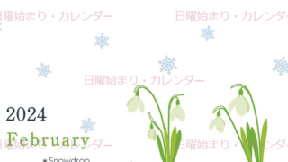 2024年2月縦型の日曜始まり 白い花がかわいいイラストカレンダー