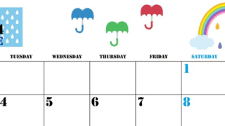 2024年6月横型の月曜始まり 虹イラストのかわいいA4無料カレンダー