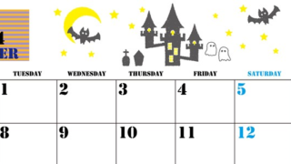 2024年10月横型の月曜始まり ハロウィンイラストがかわいいA4無料カレンダー
