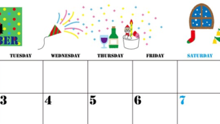 2024年12月横型の月曜始まり パーティーのイラストがかわいいA4無料カレンダー