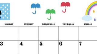 2024年6月横型の日曜始まり 虹イラストのかわいいA4無料カレンダー