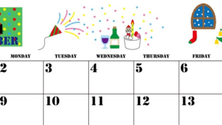 2024年12月横型の日曜始まり パーティーのイラストがかわいいA4無料カレンダー