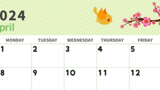 2024年4月横型の日曜始まり ウグイスイラストのおしゃれA4無料カレンダー