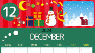 2024年12月縦型の月曜始まり 雪だるまイラストのかわいいA4無料カレンダー