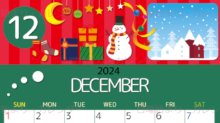 2024年12月縦型の日曜始まり 雪だるまイラストのかわいいA4無料カレンダー