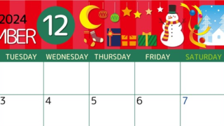 2024年12月横型の月曜始まり 雪だるまイラストのかわいいA4無料カレンダー