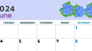 2024年6月横型の月曜始まり 季節の花イラストのかわいいA4無料カレンダー