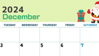 2024年12月横型の月曜始まり 行事イラストのかわいいA4無料カレンダー