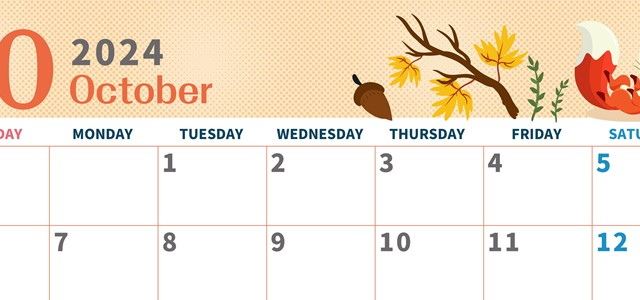 2024年10月横型の日曜始まり 秋のイラストがかわいいA4無料カレンダー