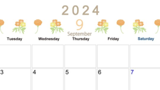 2024年9月横型の月曜始まり 花イラストのかわいいA4無料カレンダー