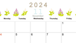 2024年11月横型の日曜始まり 花イラストのかわいいA4無料カレンダー