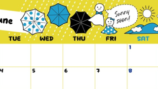 2024年6月横型の月曜始まり 季節イラストのかわいいA4無料カレンダー