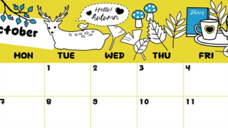 2024年10月横型の日曜始まり 鹿のイラストがかわいいA4無料カレンダー
