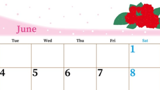 2024年6月横型の月曜始まり 薔薇イラストのおしゃれA4無料カレンダー
