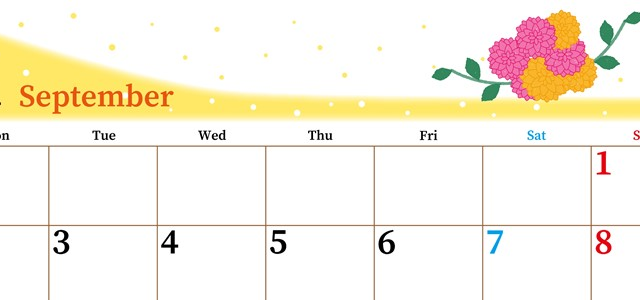 2024年9月横型の月曜始まり マリーゴールドがおしゃれなイラストA4無料カレンダー