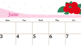 2024年6月横型の日曜始まり 薔薇イラストのおしゃれA4無料カレンダー