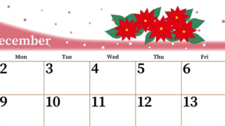 2024年12月横型の日曜始まり ポインセチアがおしゃれなイラストA4無料カレンダー