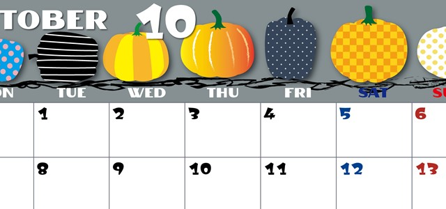 2024年10月横型の月曜始まり パンプキンがかわいいイラストA4無料カレンダー