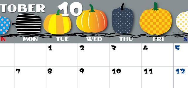 2024年10月横型の日曜始まり パンプキンがかわいいイラストA4無料カレンダー