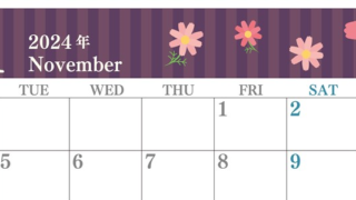2024年11月横型の月曜始まり 秋桜イラストのおしゃれA4無料カレンダー