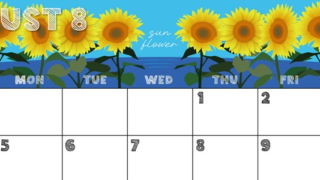 2024年8月横型の日曜始まり 夏らしいイラストのかわいいA4無料カレンダー