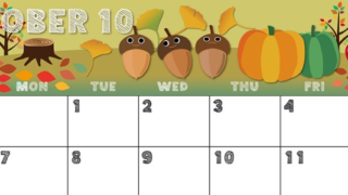 2024年10月横型の日曜始まり 秋の季節イラストのかわいいA4無料カレンダー