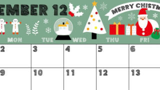 2024年12月横型の日曜始まり 季節の行事イラストがかわいいA4無料カレンダー