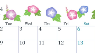 2024年7月横型の月曜始まり 季節の花イラストのかわいいA4無料カレンダー