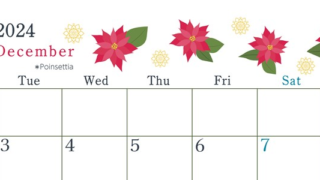 2024年12月横型の月曜始まり ポインセチアがかわいいイラストA4無料カレンダー