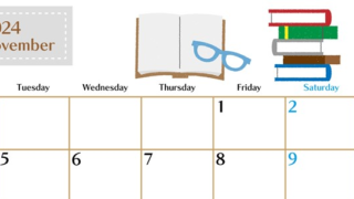 2024年11月横型の月曜始まり 読書イラストのおしゃれA4無料カレンダー