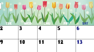 2024年4月横型の月曜始まり チューリップイラストのかわいいA4無料カレンダー