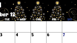 2024年12月横型の月曜始まり ツリーイラストのかわいいA4無料カレンダー