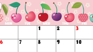 2024年5月横型の日曜始まり サクランボイラストのかわいいA4無料カレンダー