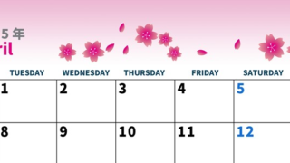 2025年4月横型の月曜始まり 満開桜イラストのかわいいA4無料カレンダー