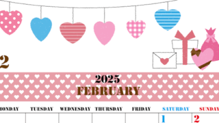 2025年2月縦型の月曜始まり ラブレターイラストのかわいいA4無料カレンダー