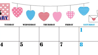 2025年2月横型の月曜始まり ラブレターイラストのかわいいA4無料カレンダー