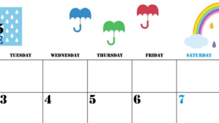 2025年6月横型の月曜始まり 虹イラストのかわいいA4無料カレンダー