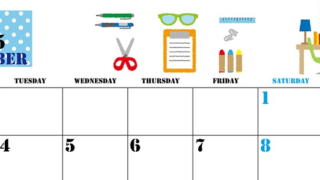 2025年11月横型の月曜始まり 文房具イラストのかわいいA4無料カレンダー