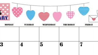 2025年2月横型の日曜始まり ラブレターイラストのかわいいA4無料カレンダー