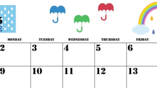 2025年6月横型の日曜始まり 虹イラストのかわいいA4無料カレンダー