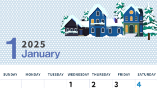 2025年1月縦型の日曜始まり 北欧調雪イラストおしゃれA4無料カレンダー