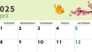 2025年4月横型の月曜始まり ウグイスイラストのおしゃれA4無料カレンダー