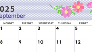 2025年9月横型の日曜始まり コスモスがおしゃれなイラストカレンダー