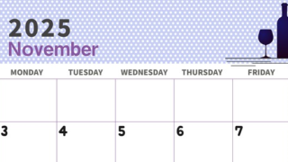 2025年11月横型の日曜始まり ワインがおしゃれなイラストカレンダー