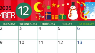 2025年12月横型の月曜始まり 雪だるまイラストのかわいいA4無料カレンダー