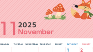 2025年11月縦型の月曜始まり 小動物イラストのかわいいA4無料カレンダー
